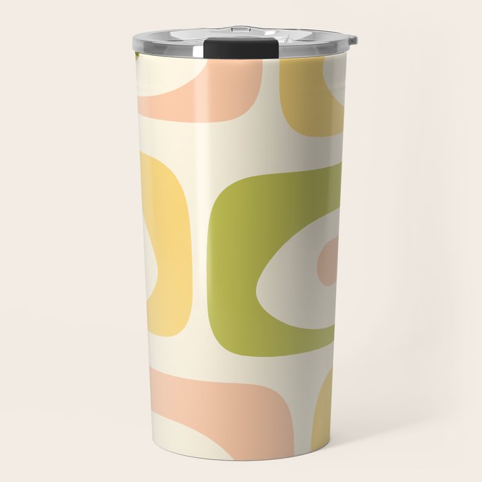 Mid-Century Modern Piquet Retro Minimalist Abstract Pattern Light Green Blush Orange Mustard Cream Travel Mug Gallery Image 1