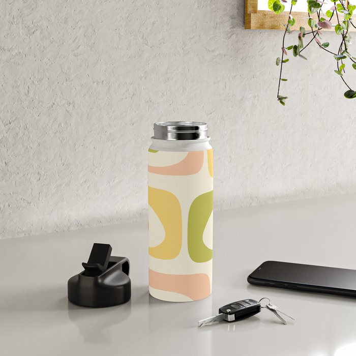 Mid-Century Modern Piquet Retro Minimalist Abstract Pattern Light Green Blush Orange Mustard Cream Water Bottle Gallery Image 4
