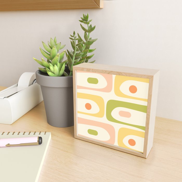 Mid-Century Modern Piquet Retro Minimalist Abstract Pattern Light Green Blush Orange Mustard Cream Mini Art Print Gallery Image 2