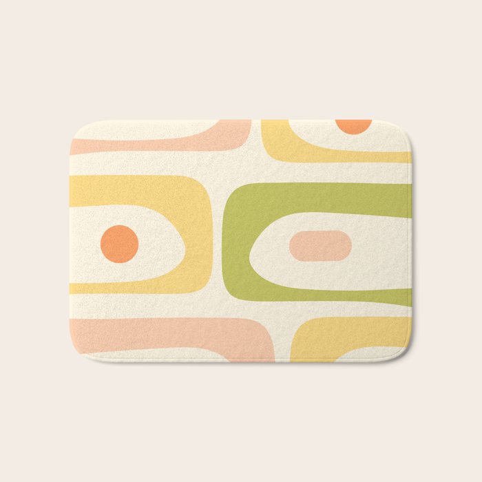 Mid-Century Modern Piquet Retro Minimalist Abstract Pattern Light Green Blush Orange Mustard Cream Bath Mat Gallery Image 1