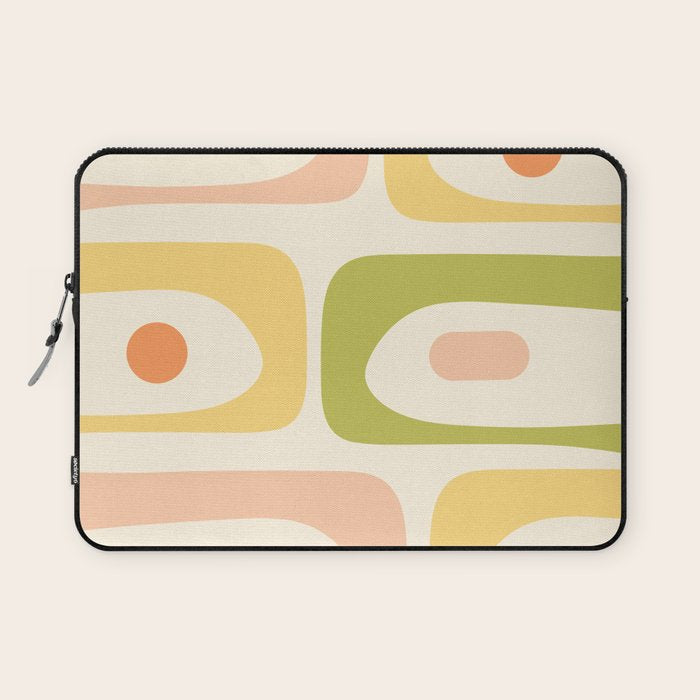 Mid-Century Modern Piquet Retro Minimalist Abstract Pattern Light Green Blush Orange Mustard Cream Laptop Sleeve Gallery Image 1