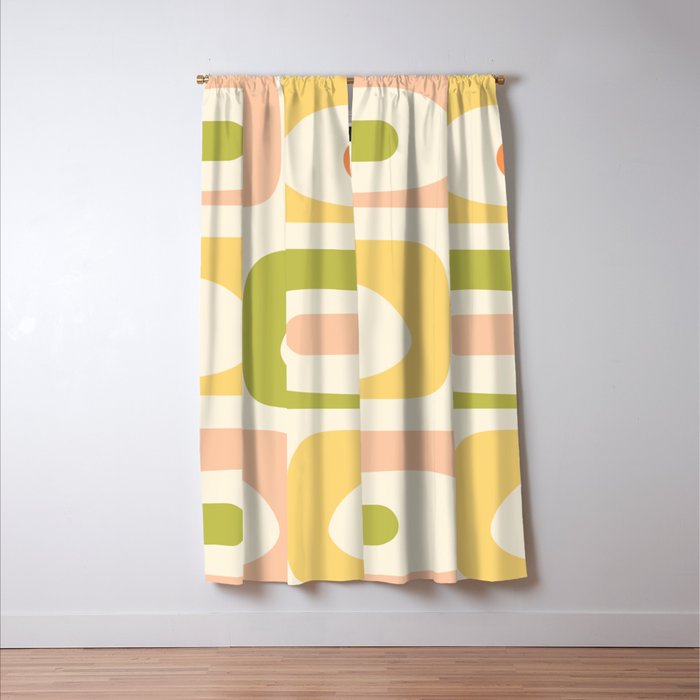 Mid-Century Modern Piquet Retro Minimalist Abstract Pattern Light Green Blush Orange Mustard Cream Window Curtain Gallery Image 3
