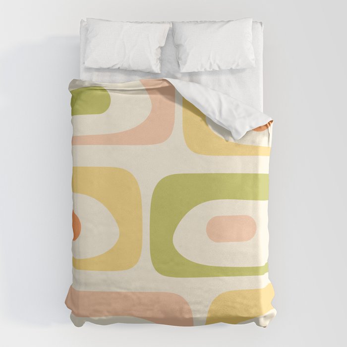 Mid-Century Modern Piquet Retro Minimalist Abstract Pattern Light Green Blush Orange Mustard Cream Duvet Cover Gallery Image 1