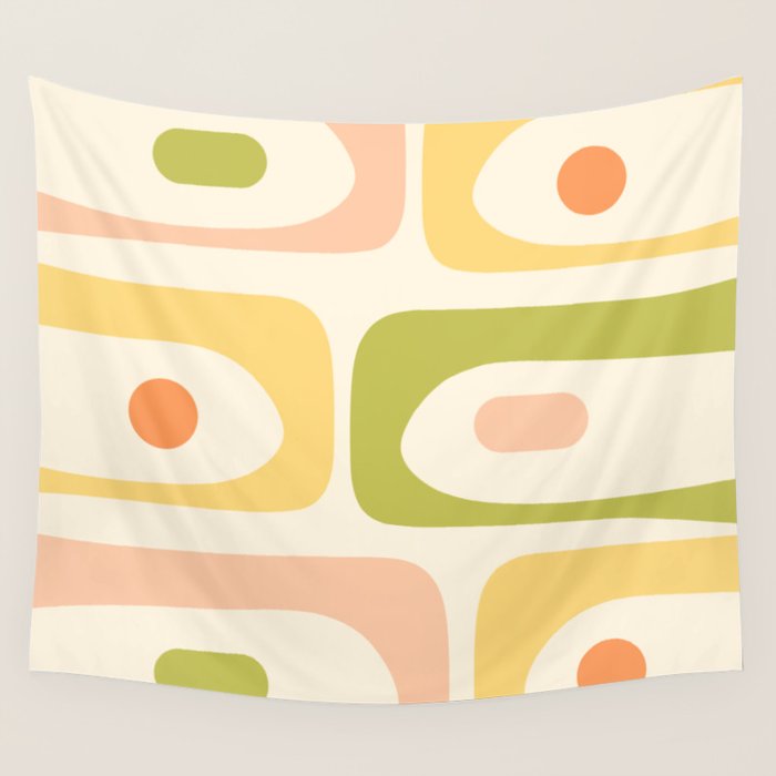 Mid-Century Modern Piquet Retro Minimalist Abstract Pattern Light Green Blush Orange Mustard Cream Wall Tapestry Gallery Image 4