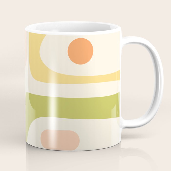 Mid-Century Modern Piquet Retro Minimalist Abstract Pattern Light Green Blush Orange Mustard Cream Coffee Mug Gallery Image 1