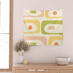 Mid-Century Modern Piquet Retro Minimalist Abstract Pattern Light Green Blush Orange Mustard Cream Wall Tapestry Gallery Image 2