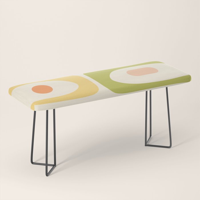 Mid-Century Modern Piquet Retro Minimalist Abstract Pattern Light Green Blush Orange Mustard Cream Bench Gallery Image 1