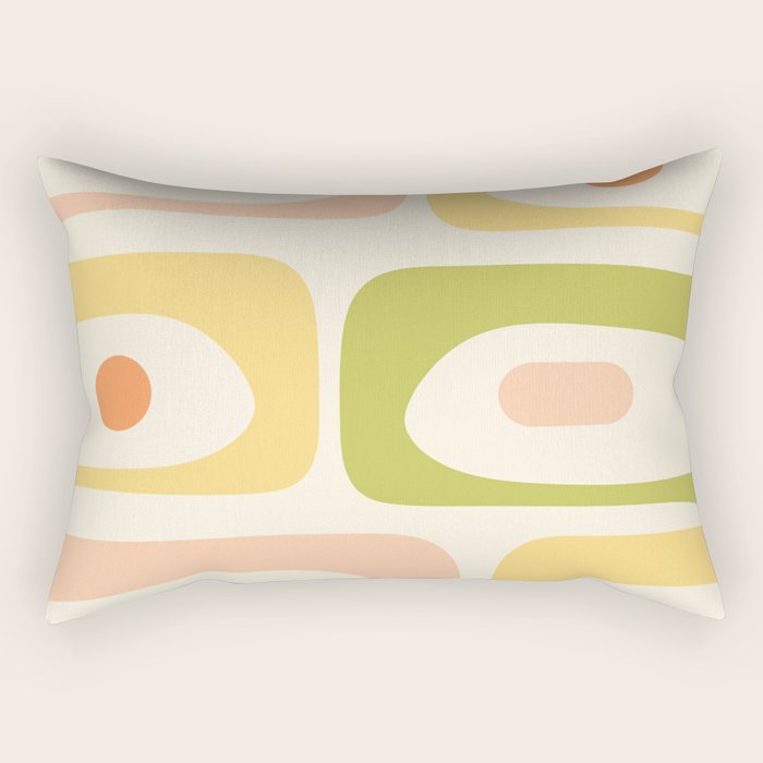 Mid-Century Modern Piquet Retro Minimalist Abstract Pattern Light Green Blush Orange Mustard Cream Rectangular Pillow Gallery Image 1