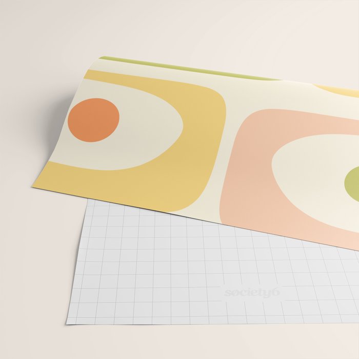 Mid-Century Modern Piquet Retro Minimalist Abstract Pattern Light Green Blush Orange Mustard Cream Wrapping Paper Gallery Image 2