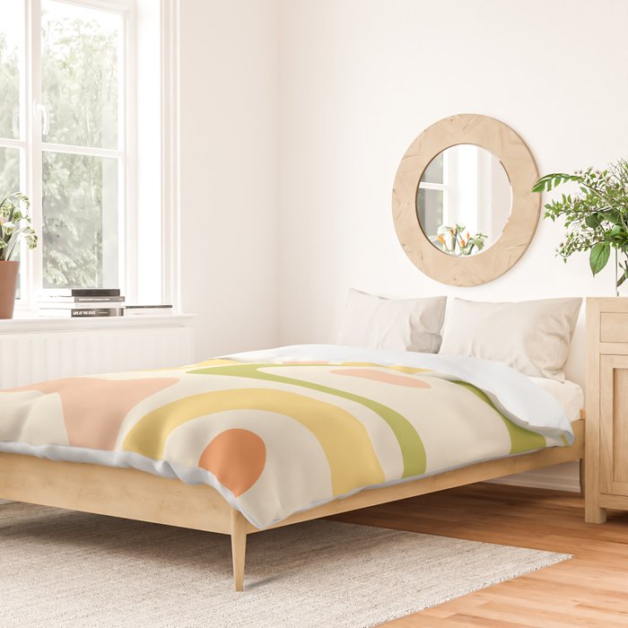 Mid-Century Modern Piquet Retro Minimalist Abstract Pattern Light Green Blush Orange Mustard Cream Duvet Cover Gallery Image 2