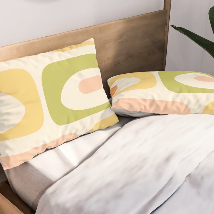 Mid-Century Modern Piquet Retro Minimalist Abstract Pattern Light Green Blush Orange Mustard Cream Pillow Sham Gallery Image 2