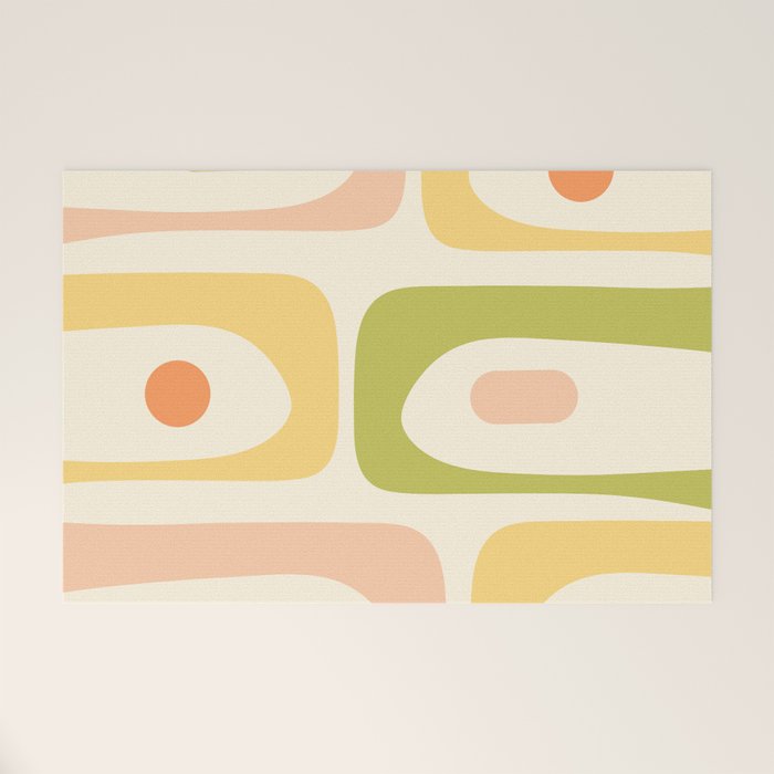 Mid-Century Modern Piquet Retro Minimalist Abstract Pattern Light Green Blush Orange Mustard Cream Welcome Mat Gallery Image 1
