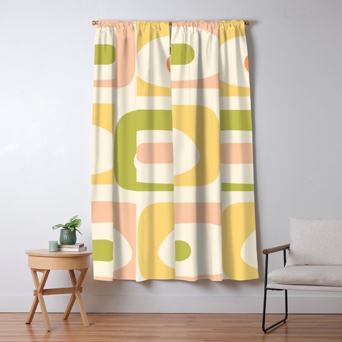 Mid-Century Modern Piquet Retro Minimalist Abstract Pattern Light Green Blush Orange Mustard Cream Window Curtain Gallery Image 5
