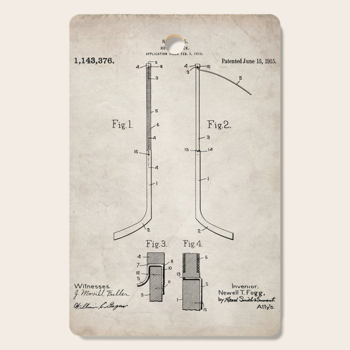 Ice Hockey Stick Patent - Ice Hockey Art - Antique Cutting Board Gallery Image 1