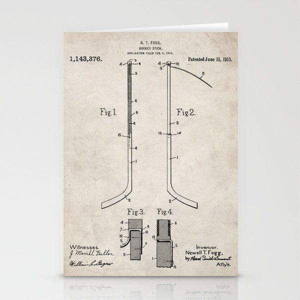 Ice Hockey Stick Patent - Ice Hockey Art - Antique Stationery Card Gallery Image 2