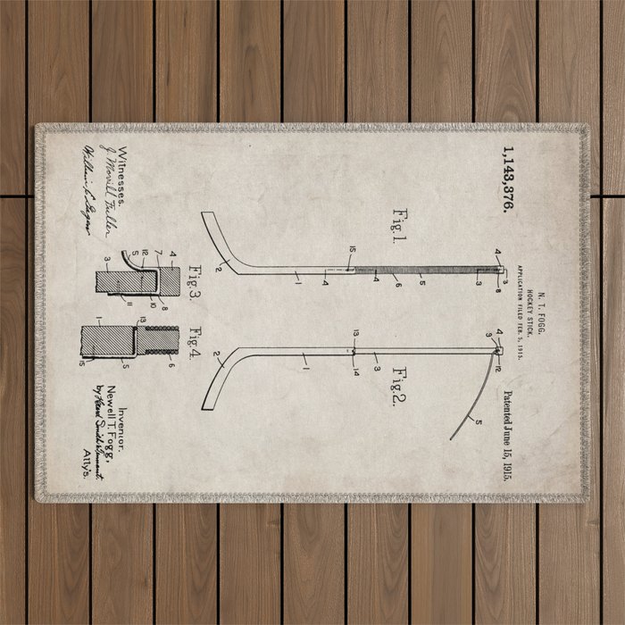 Ice Hockey Stick Patent - Ice Hockey Art - Antique Outdoor Rug Gallery Image 1
