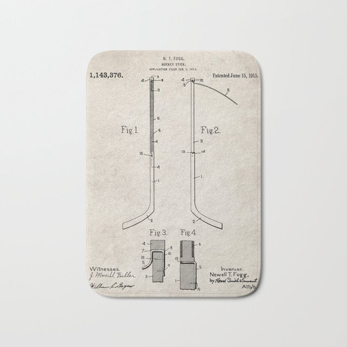 Ice Hockey Stick Patent - Ice Hockey Art - Antique Bath Mat Gallery Image 1
