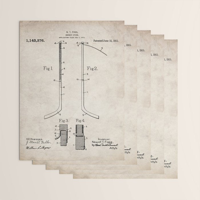 Ice Hockey Stick Patent - Ice Hockey Art - Antique Wrapping Paper Gallery Image 3
