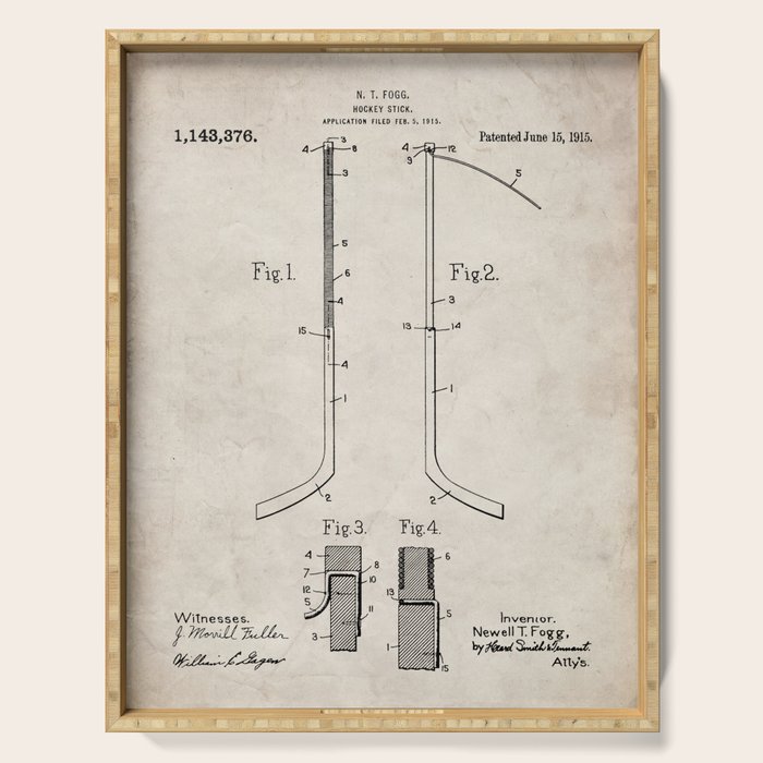 Ice Hockey Stick Patent - Ice Hockey Art - Antique Serving Tray Gallery Image 1