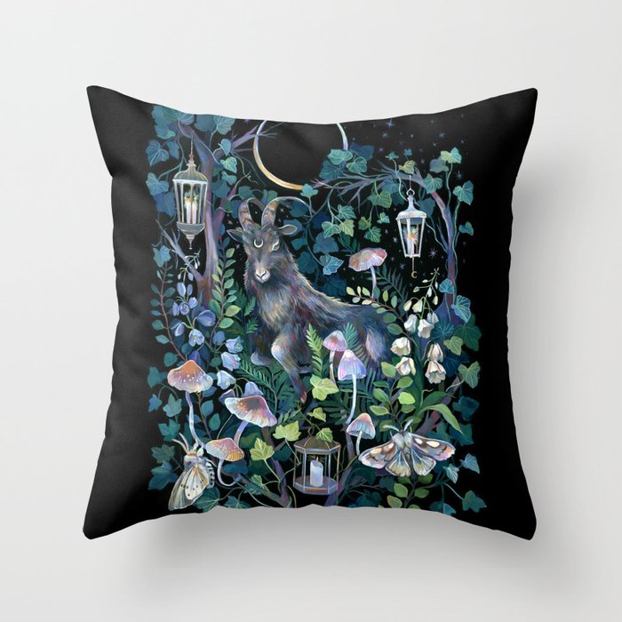 Black Goat Moon Garden Throw Pillow Gallery Image 1