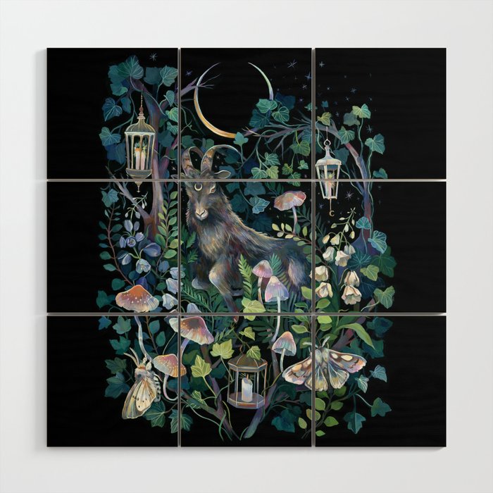 Black Goat Moon Garden Wood Wall Art Gallery Image 1
