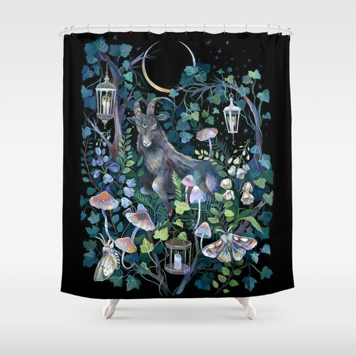 Black Goat Moon Garden Shower Curtain Gallery Image 1