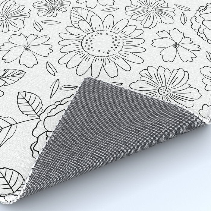 Black and white hand drawn flower art pattern Rug Gallery Image 4