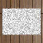 Black and white hand drawn flower art pattern Outdoor Rug Gallery Image 1
