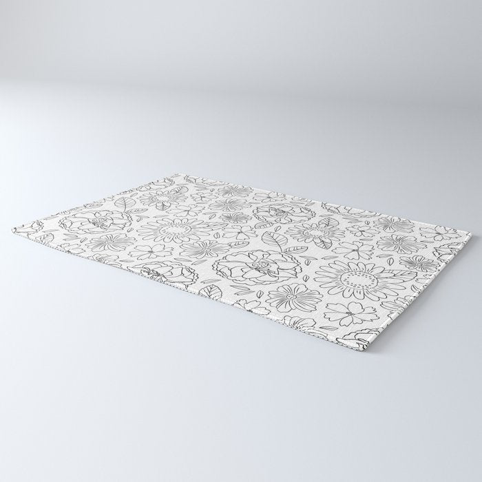 Black and white hand drawn flower art pattern Rug Gallery Image 3