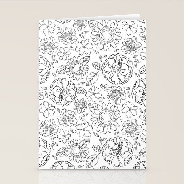 Black and white hand drawn flower art pattern Stationery Card Gallery Image 1