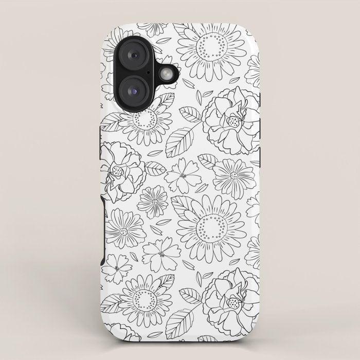 Black and white hand drawn flower art pattern iPhone Case Gallery Image 1