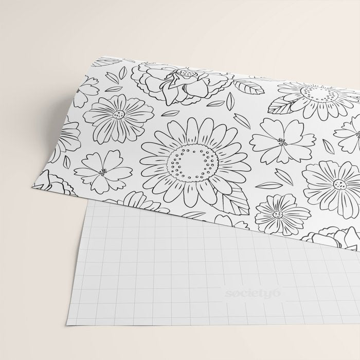 Black and white hand drawn flower art pattern Wrapping Paper Gallery Image 2