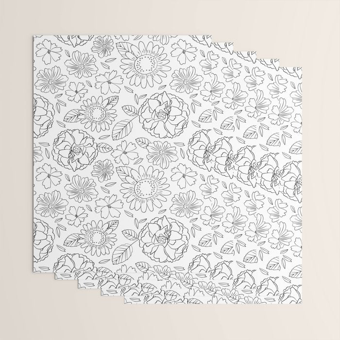 Black and white hand drawn flower art pattern Wrapping Paper Gallery Image 3