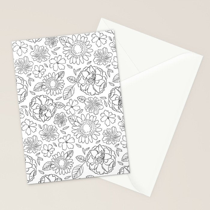 Black and white hand drawn flower art pattern Stationery Card Gallery Image 2