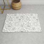 Black and white hand drawn flower art pattern Rug Gallery Image 1