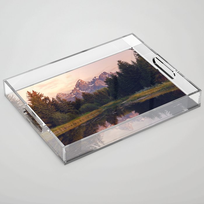 Grand Teton Mountain Sunrise - Schwabacher Landing Acrylic Tray Gallery Image 1