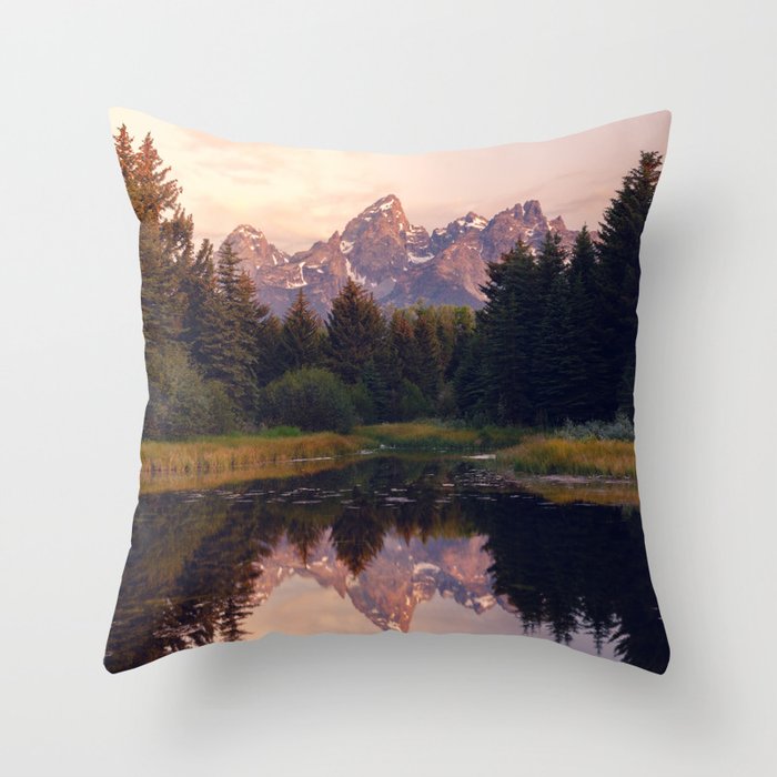 Grand Teton Mountain Sunrise - Schwabacher Landing Throw Pillow Gallery Image 6