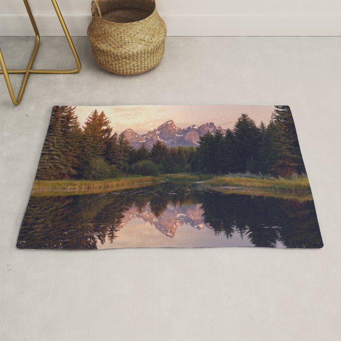 Grand Teton Mountain Sunrise - Schwabacher Landing Rug Gallery Image 1
