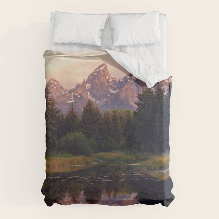 Grand Teton Mountain Sunrise - Schwabacher Landing Duvet Cover Gallery Image 1