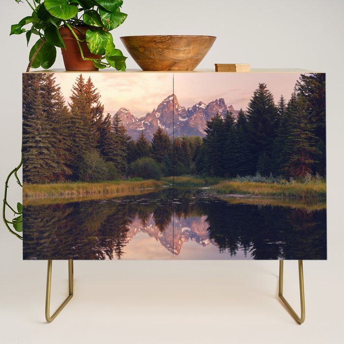 Grand Teton Mountain Sunrise - Schwabacher Landing Credenza Gallery Image 1