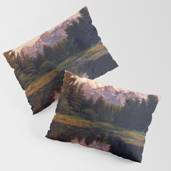 Grand Teton Mountain Sunrise - Schwabacher Landing Pillow Sham Gallery Image 1