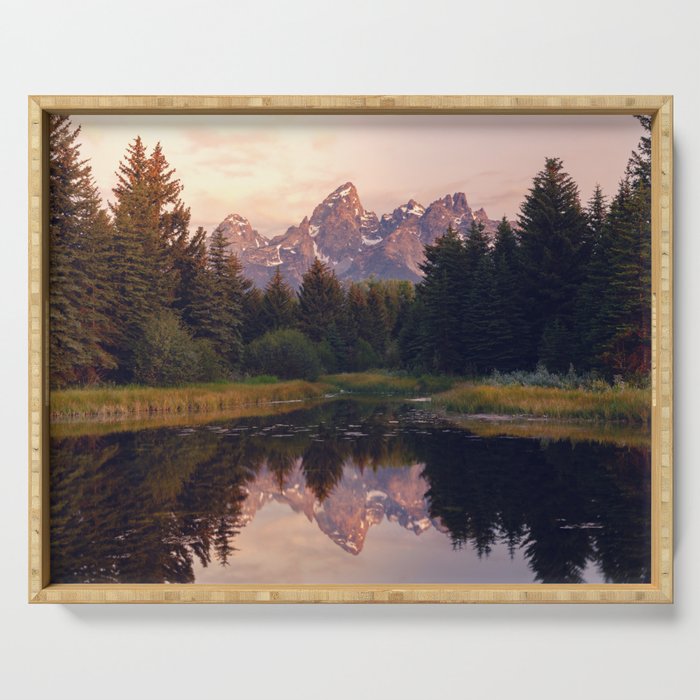 Grand Teton Mountain Sunrise - Schwabacher Landing Serving Tray Gallery Image 1