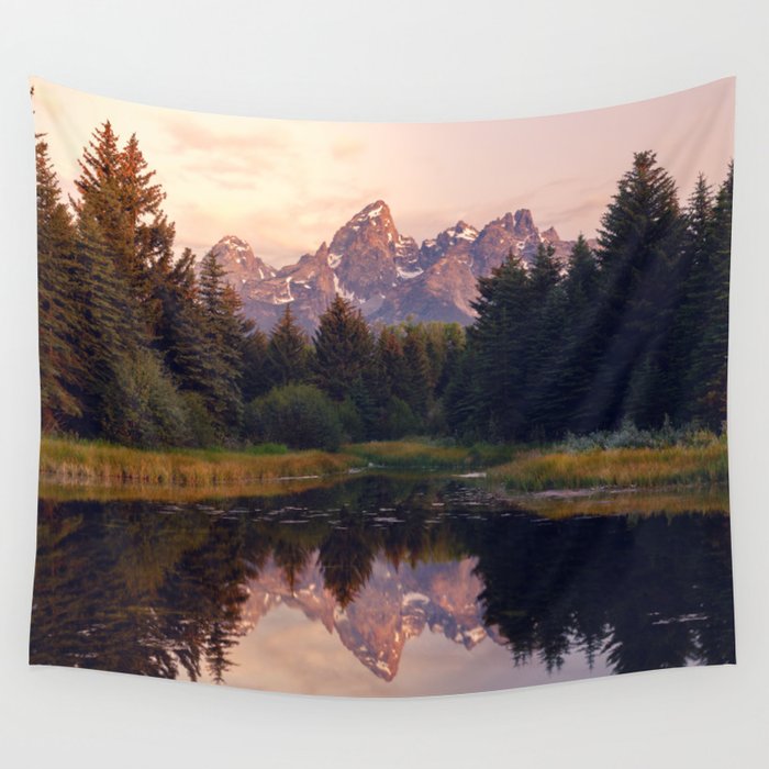 Grand Teton Mountain Sunrise - Schwabacher Landing Wall Tapestry Gallery Image 4