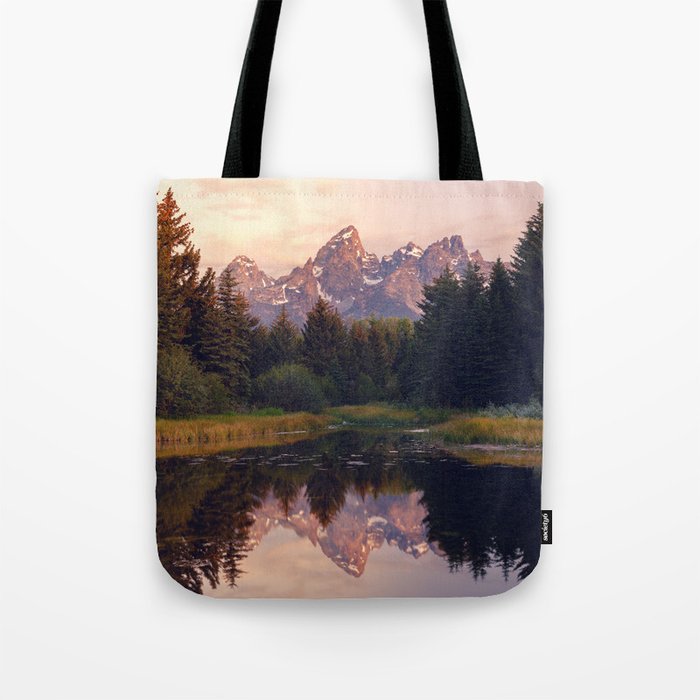 Grand Teton Mountain Sunrise - Schwabacher Landing Tote Bag Gallery Image 1