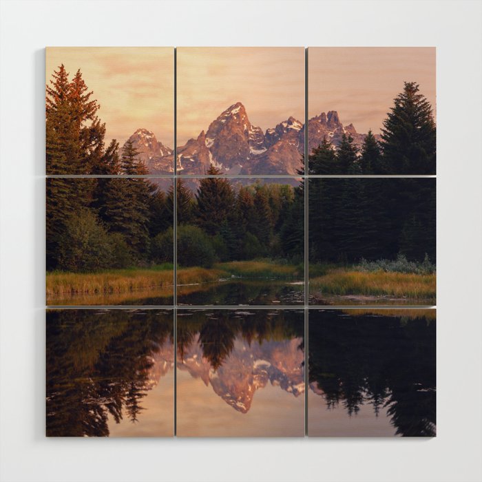 Grand Teton Mountain Sunrise - Schwabacher Landing Wood Wall Art Gallery Image 1