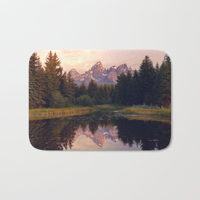 Grand Teton Mountain Sunrise - Schwabacher Landing Bath Mat Gallery Image 1