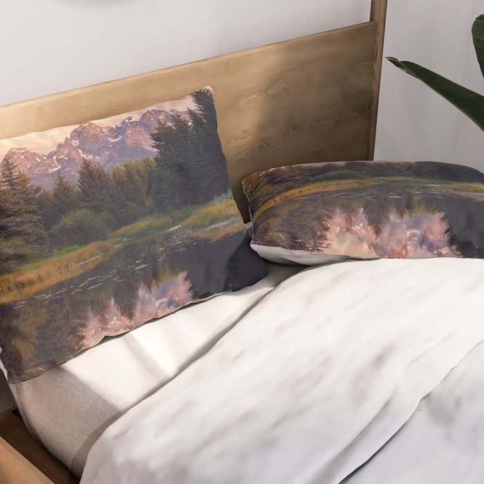 Grand Teton Mountain Sunrise - Schwabacher Landing Pillow Sham Gallery Image 2