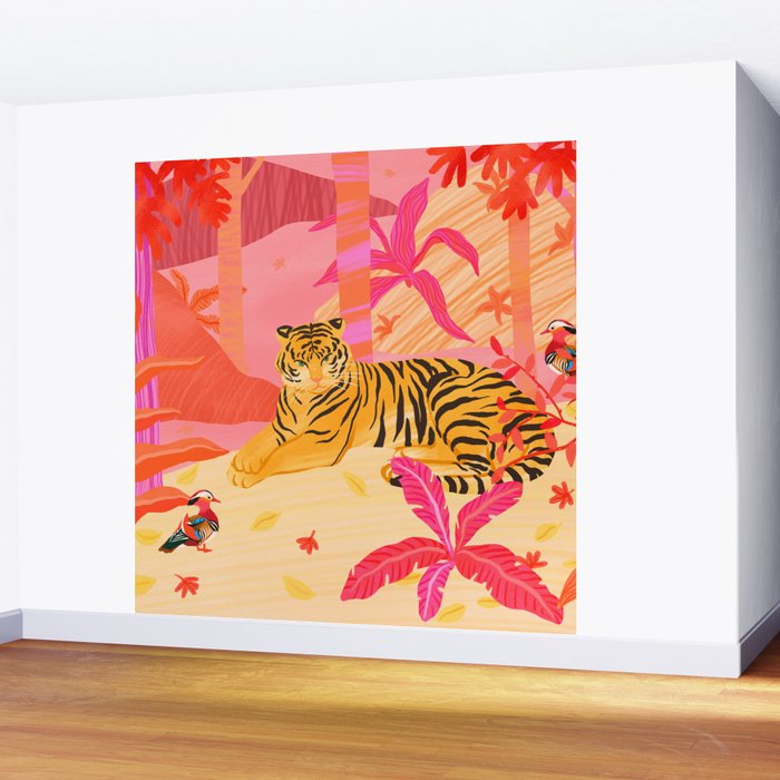 Tiger and Mandarin Ducks Wall Mural Gallery Image 2