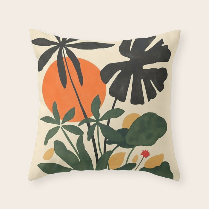 Terracotta Sun Botanical Silhouettes Throw Pillow Gallery Image 1