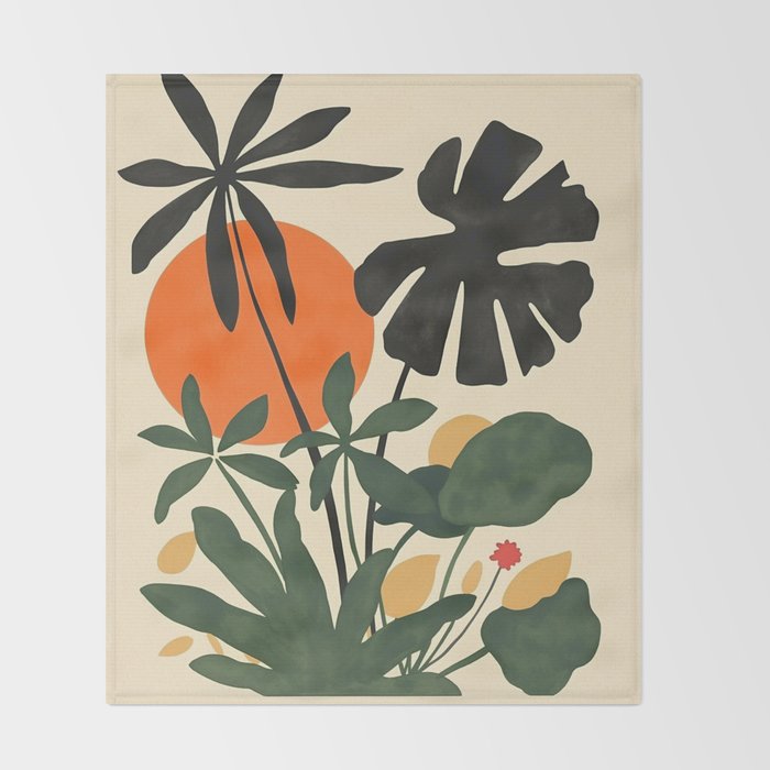Terracotta Sun Botanical Silhouettes Throw Blanket Gallery Image 2